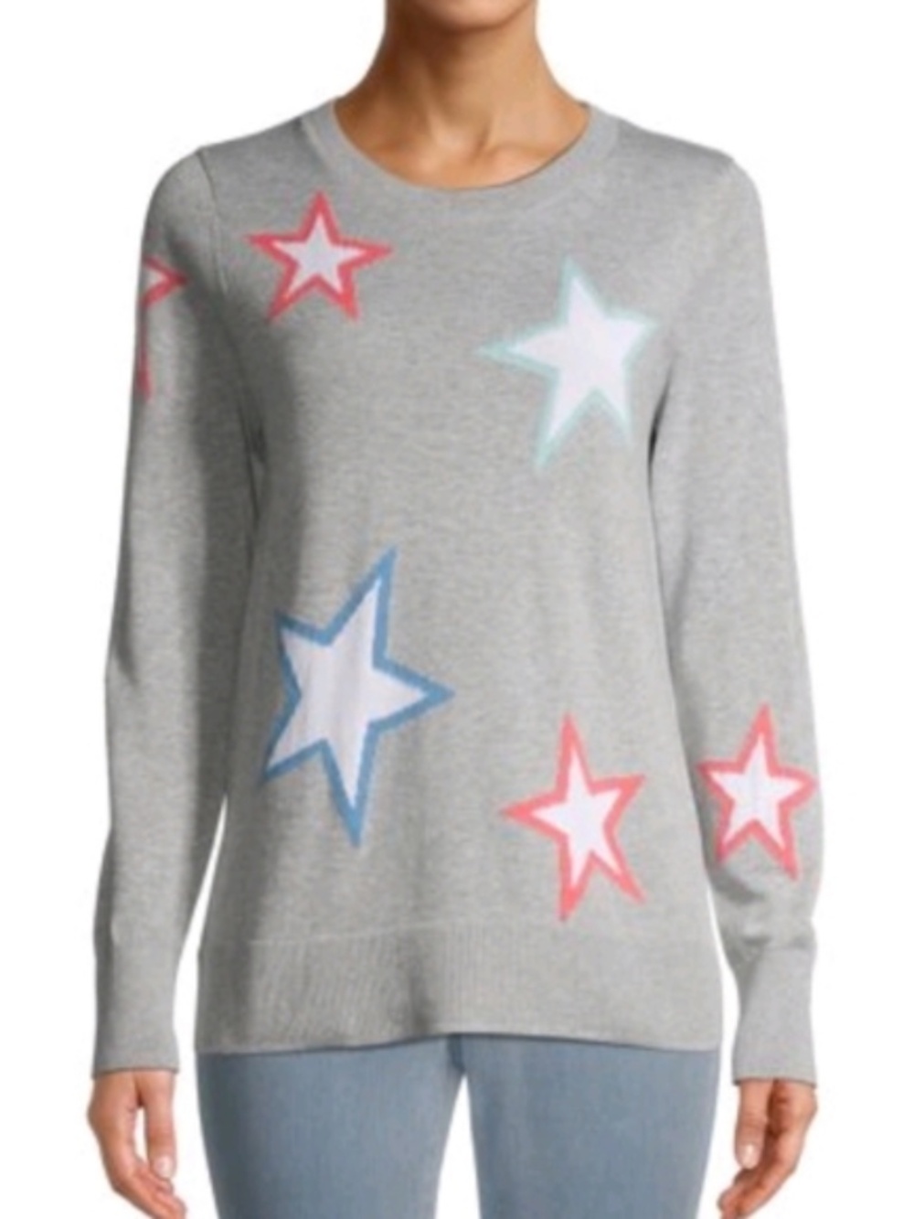 Time and Tru Grey Sweater with Stars - XL